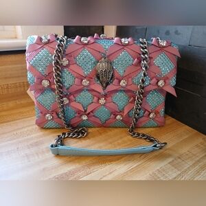 Kurt Geiger NWT Kensington Blue Sequin W/ Pink Bow Detail & Dustbag